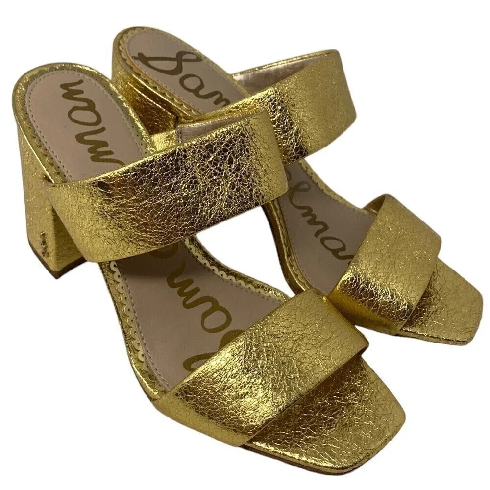 NEW Sam Edelman Delaney Heels Women's Size 5.5 Gold Leather Sandals EU 35.5